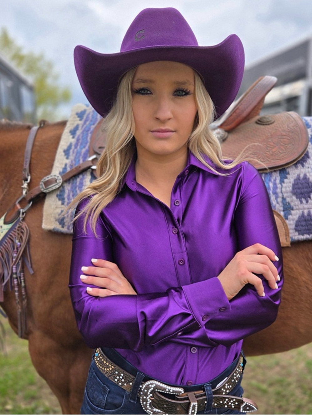Cowgirl Tuff Satin pullover button up